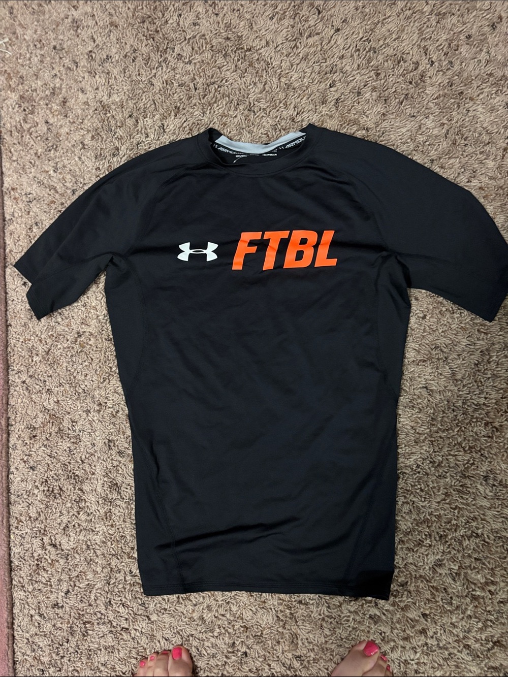 Under Armour Black Short-Sleeve FTBL Performance Tee with Orange Logo